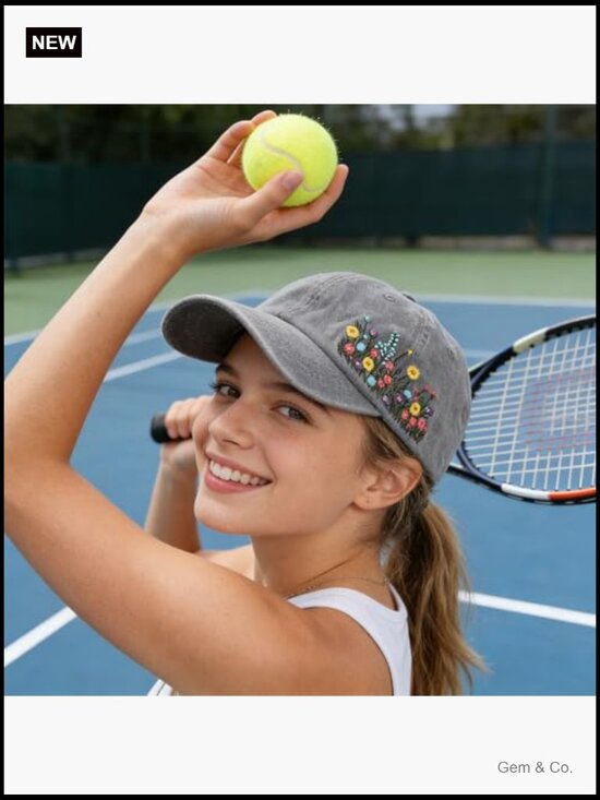 Embroidered Floral Baseball Cap Adjustable Breathable Cotton Hat for Women